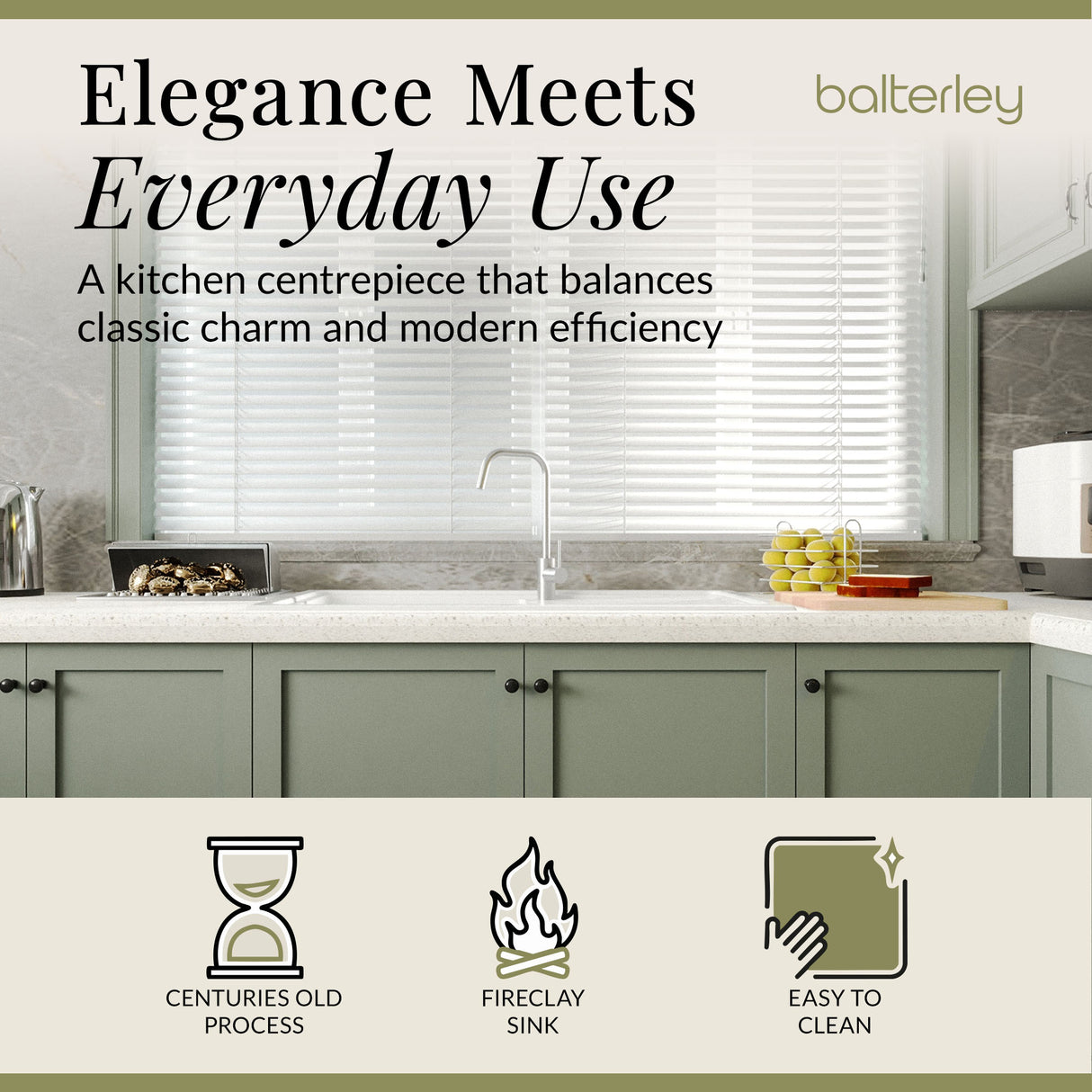 Single Bowl Fireclay Ceramic Inset Kitchen Sink & Drainer, Includes Compatible Waste, 1010mm