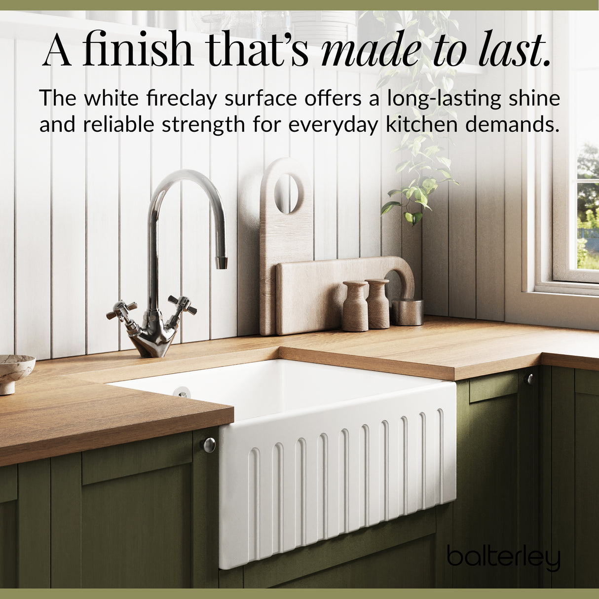 Fireclay Kitchen Single Bowl Fluted Butler Sink - Multiple Sizes Available
