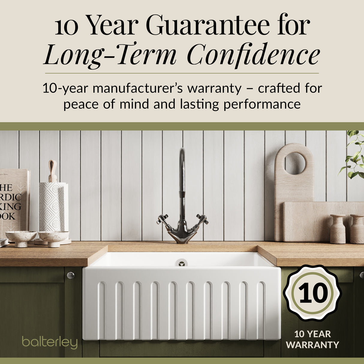 Fireclay Kitchen Single Bowl Fluted Butler Sink - Multiple Sizes Available