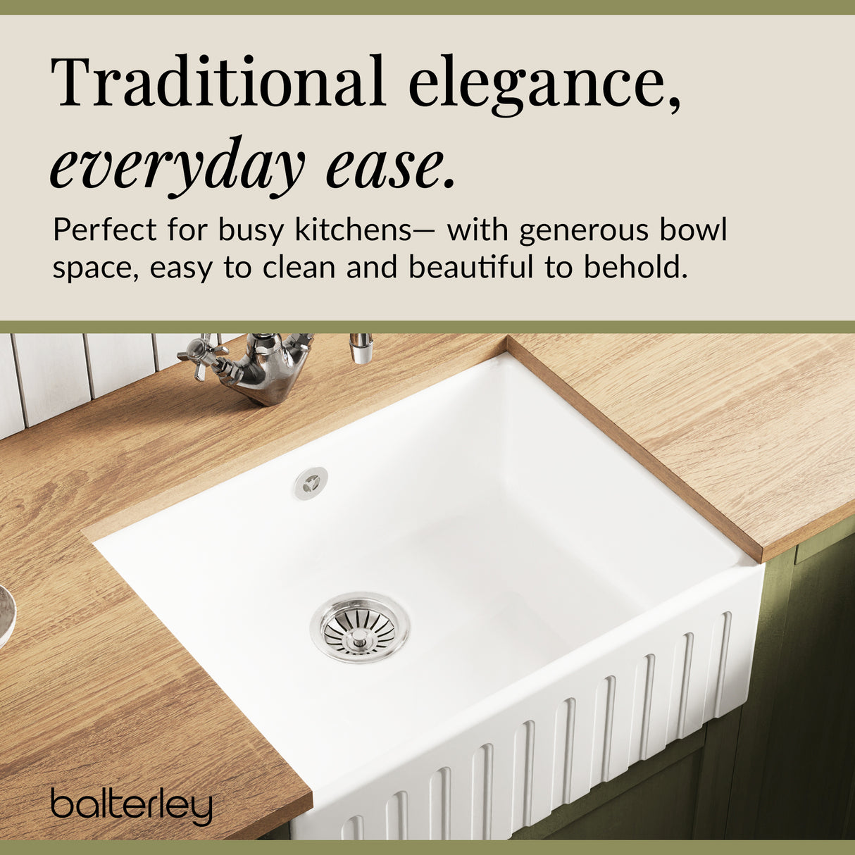 Fireclay Kitchen Single Bowl Fluted Butler Sink - Multiple Sizes Available