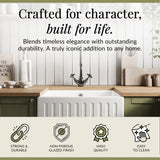 Fireclay Kitchen Single Bowl Fluted Butler Sink - Multiple Sizes Available