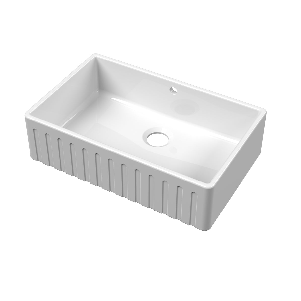 Single Bowl Fireclay Ceramic Fluted Front Butler Kitchen Sink with Overflow