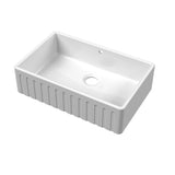 Single Bowl Fireclay Ceramic Fluted Front Butler Kitchen Sink with Overflow