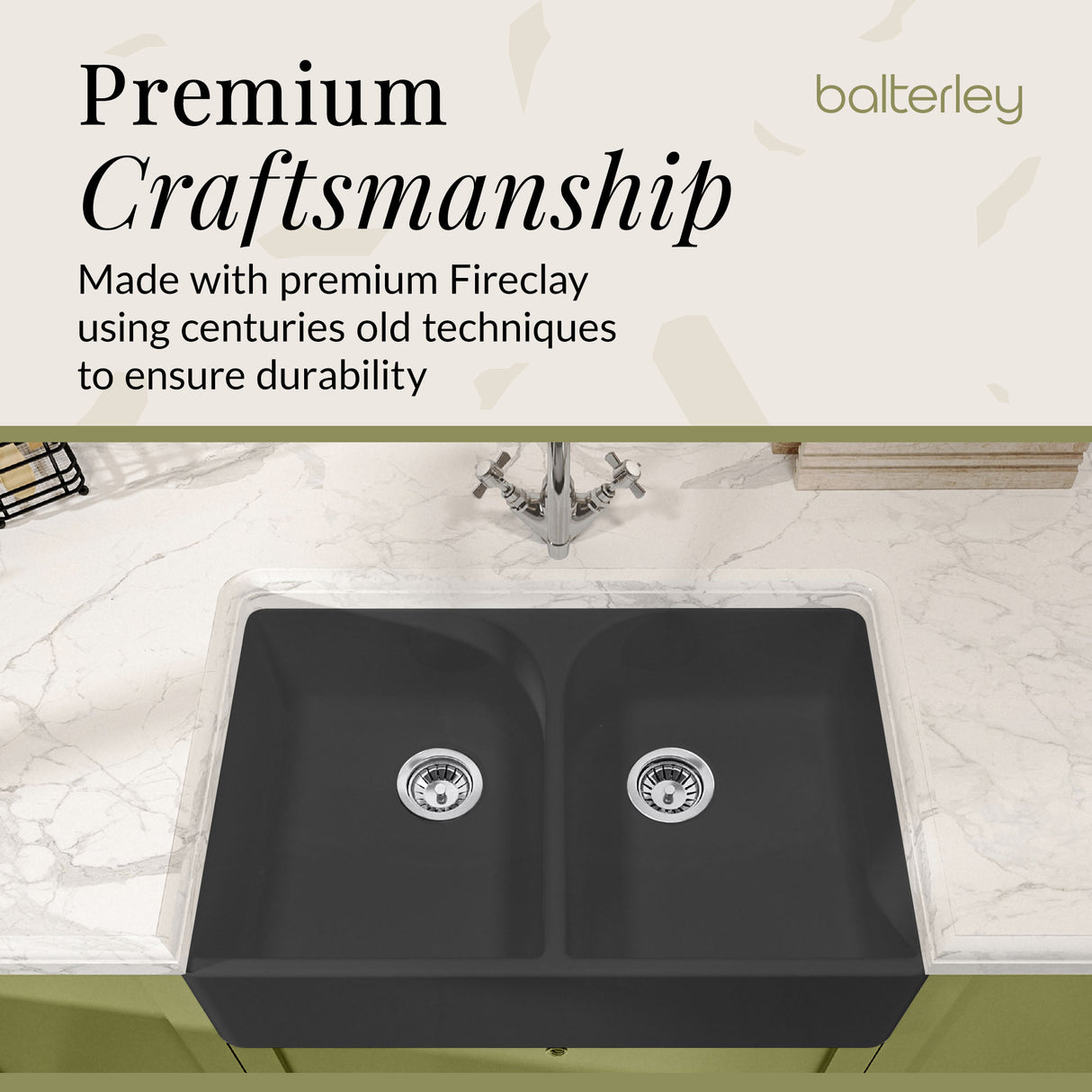 Double Bowl Fireclay Ceramic Butler Kitchen Sink with Full Weir - Choice of Colour
