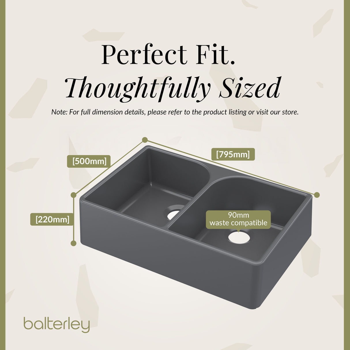 Double Bowl Fireclay Ceramic Butler Kitchen Sink with Full Weir - Choice of Colour