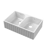 Fireclay Ceramic Kitchen Double Bowl Fluted Front Butler Sink with Full Weir