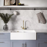 Double Bowl Fireclay Butler Kitchen Sink with Stepped Weir and Overflow - 795mm - Choice of Wastes