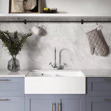 Double Bowl Fireclay Butler Kitchen Sink with Stepped Weir and Overflow - 795mm - Choice of Wastes