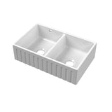 Double Bowl Fireclay Ceramic Fluted Front Butler Kitchen Sink with Stepped Weir