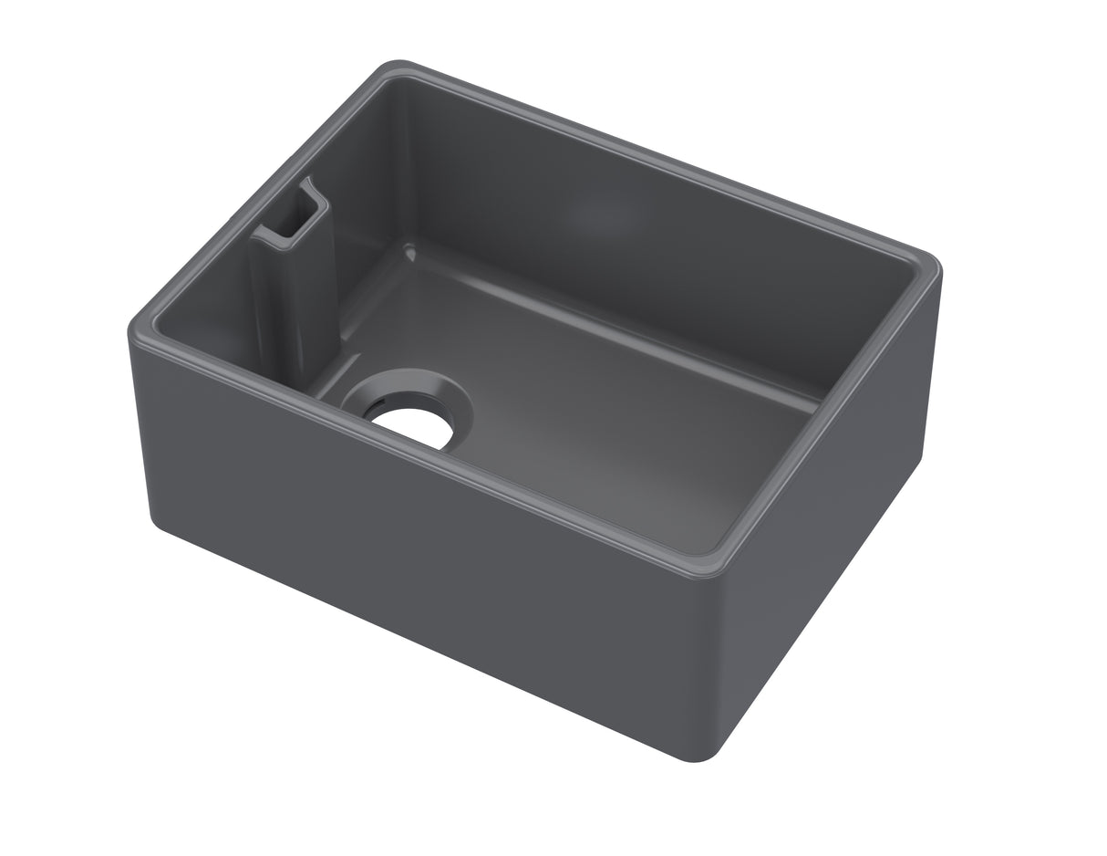 Single Bowl Fireclay Ceramic Belfast Kitchen Sink with Built In Overflow in a Soft black Finish