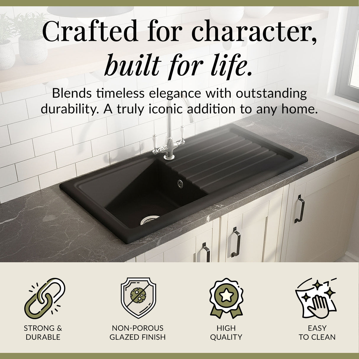 101cm Inset Counter Top Fireclay Ceramic Kitchen Sink - Multiple Options Available