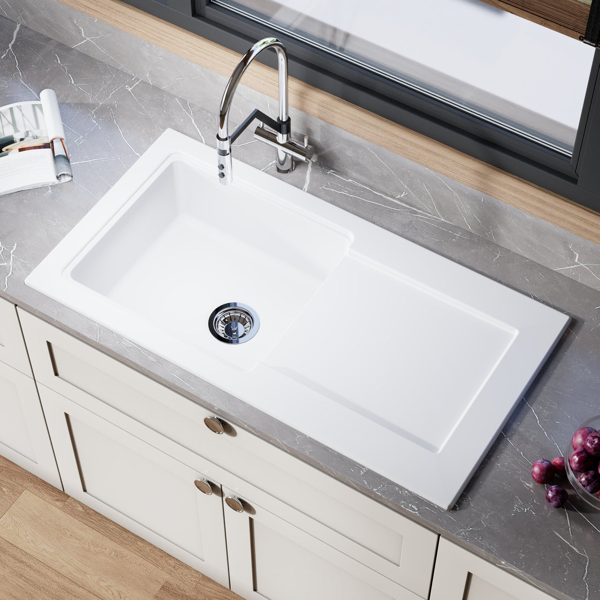 101cm Inset Counter Top Fireclay Ceramic Kitchen Sink - Multiple Options Available