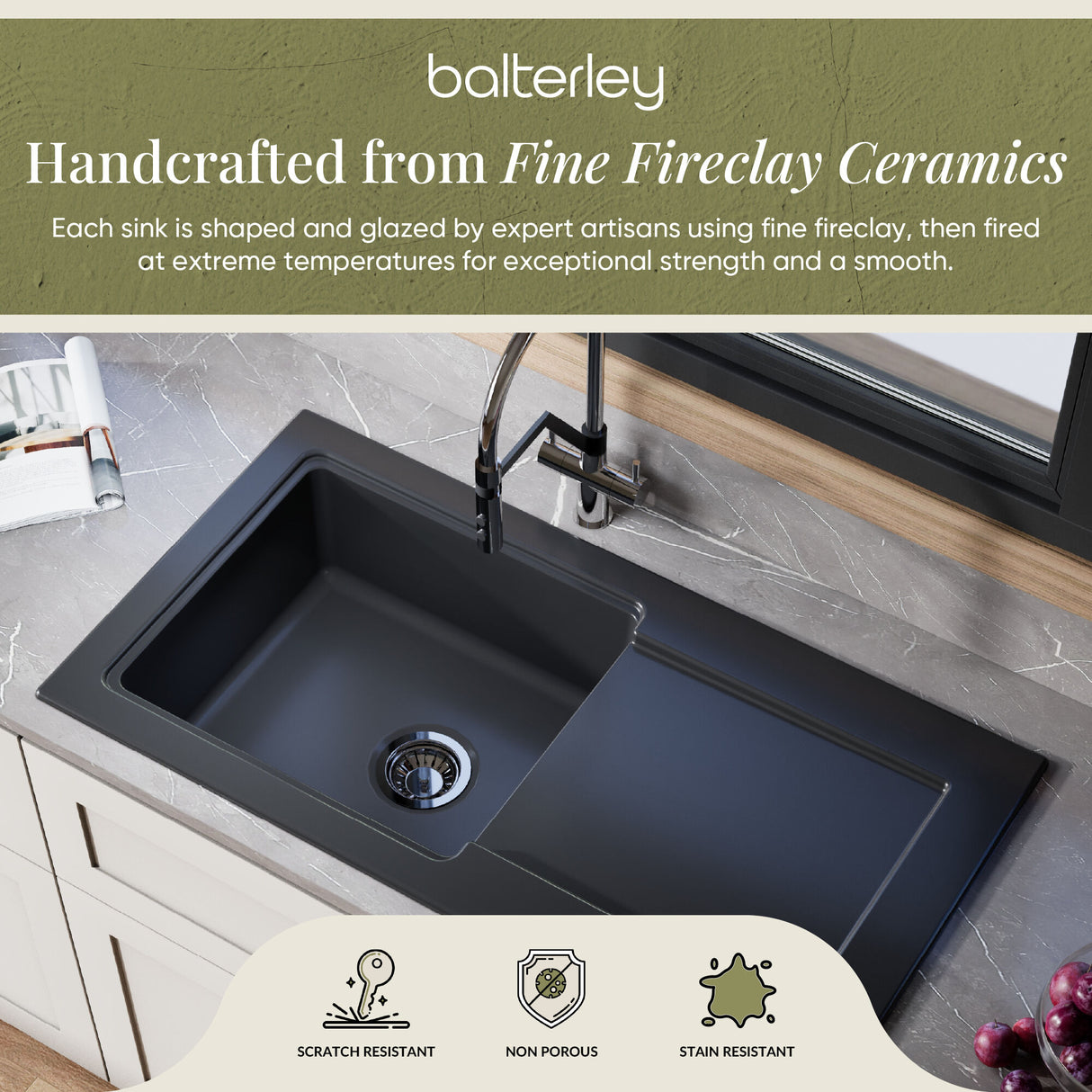 101cm Inset Counter Top Fireclay Ceramic Kitchen Sink - Multiple Options Available