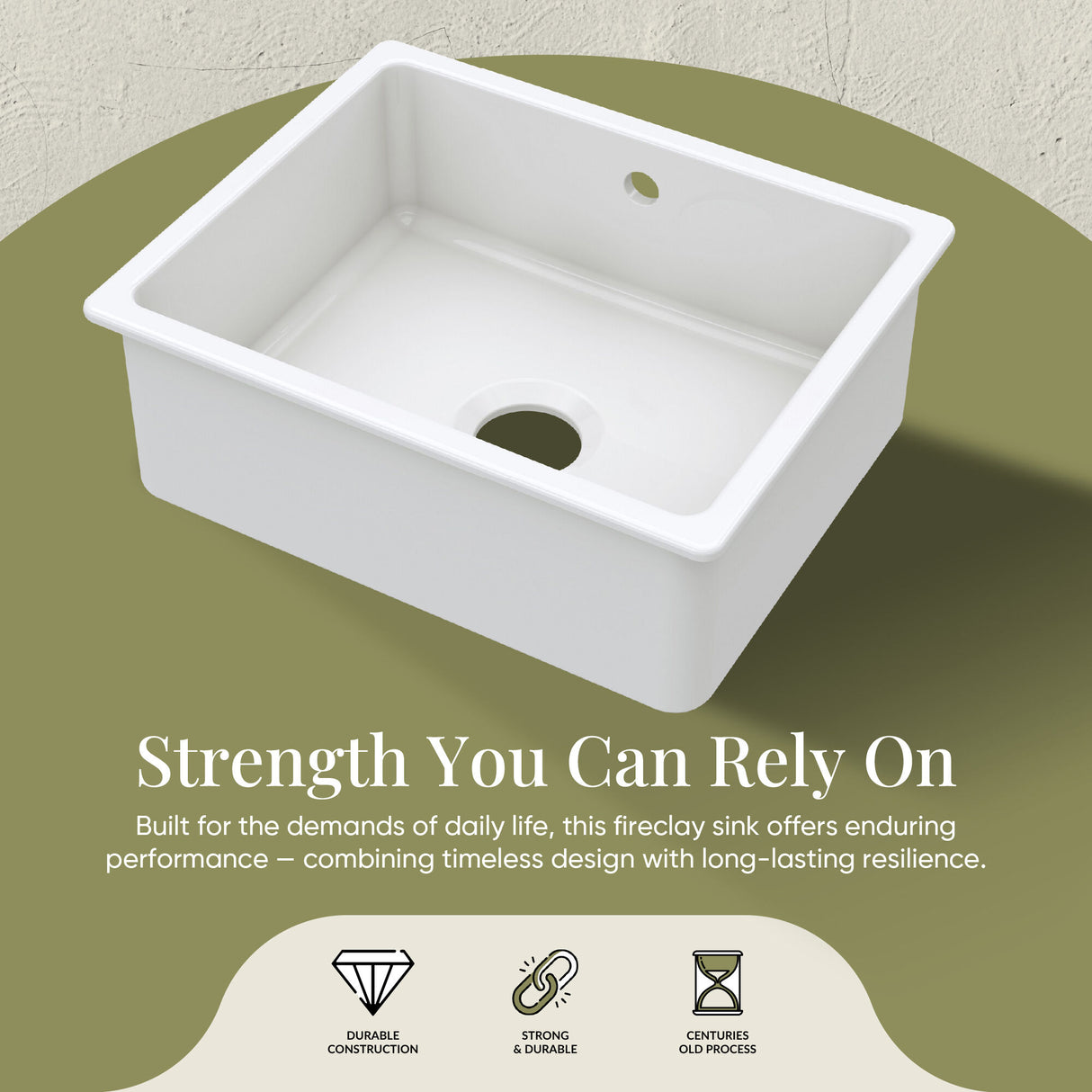 Single Bowl Fireclay Ceramic Square Undermount Kitchen Sink with Overflow - 548mm - Choice of Finish