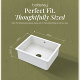 Single Bowl Fireclay Ceramic Square Undermount Kitchen Sink with Overflow - 548mm - Choice of Finish