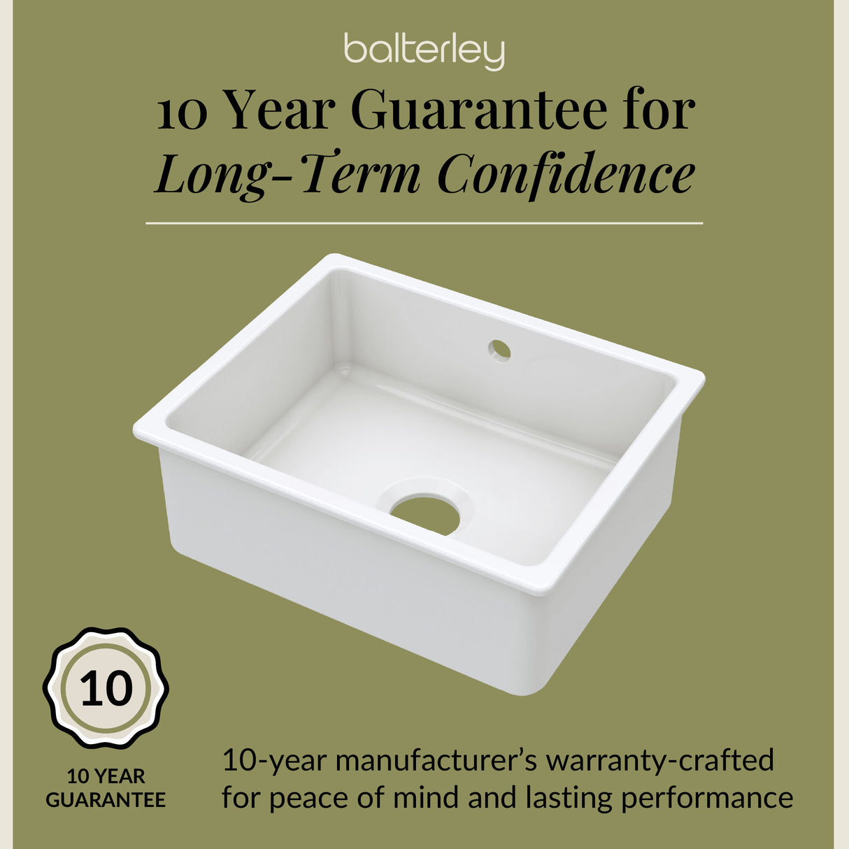 Single Bowl Fireclay Ceramic Square Undermount Kitchen Sink with Overflow - 548mm - Choice of Finish