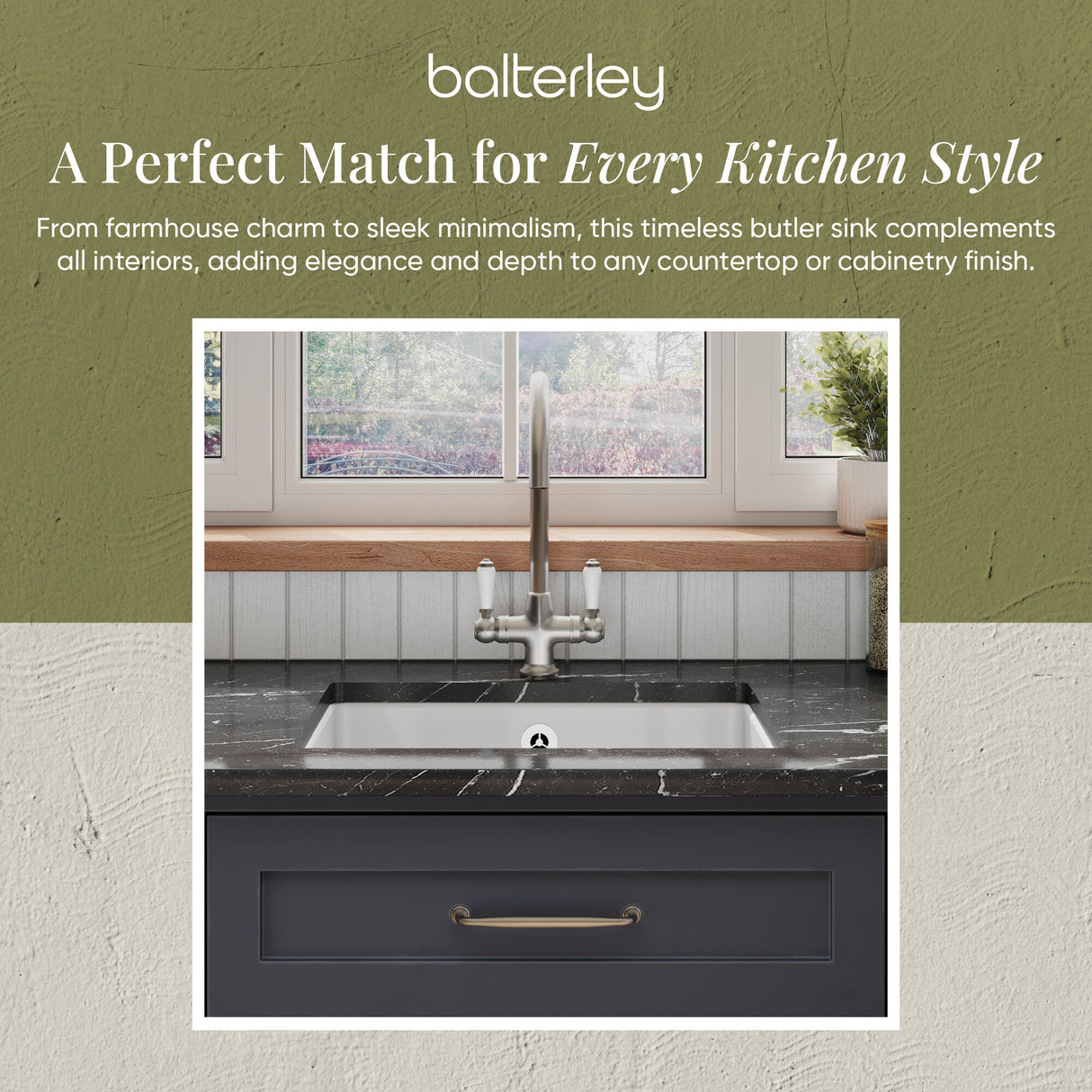 Single Bowl Fireclay Ceramic Square Undermount Kitchen Sink with Overflow - 548mm - Choice of Finish