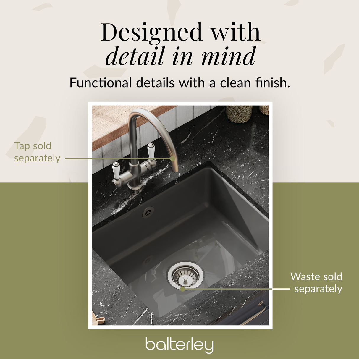 Single Bowl Fireclay Ceramic Square Undermount Kitchen Sink with Overflow - 548mm - Choice of Finish