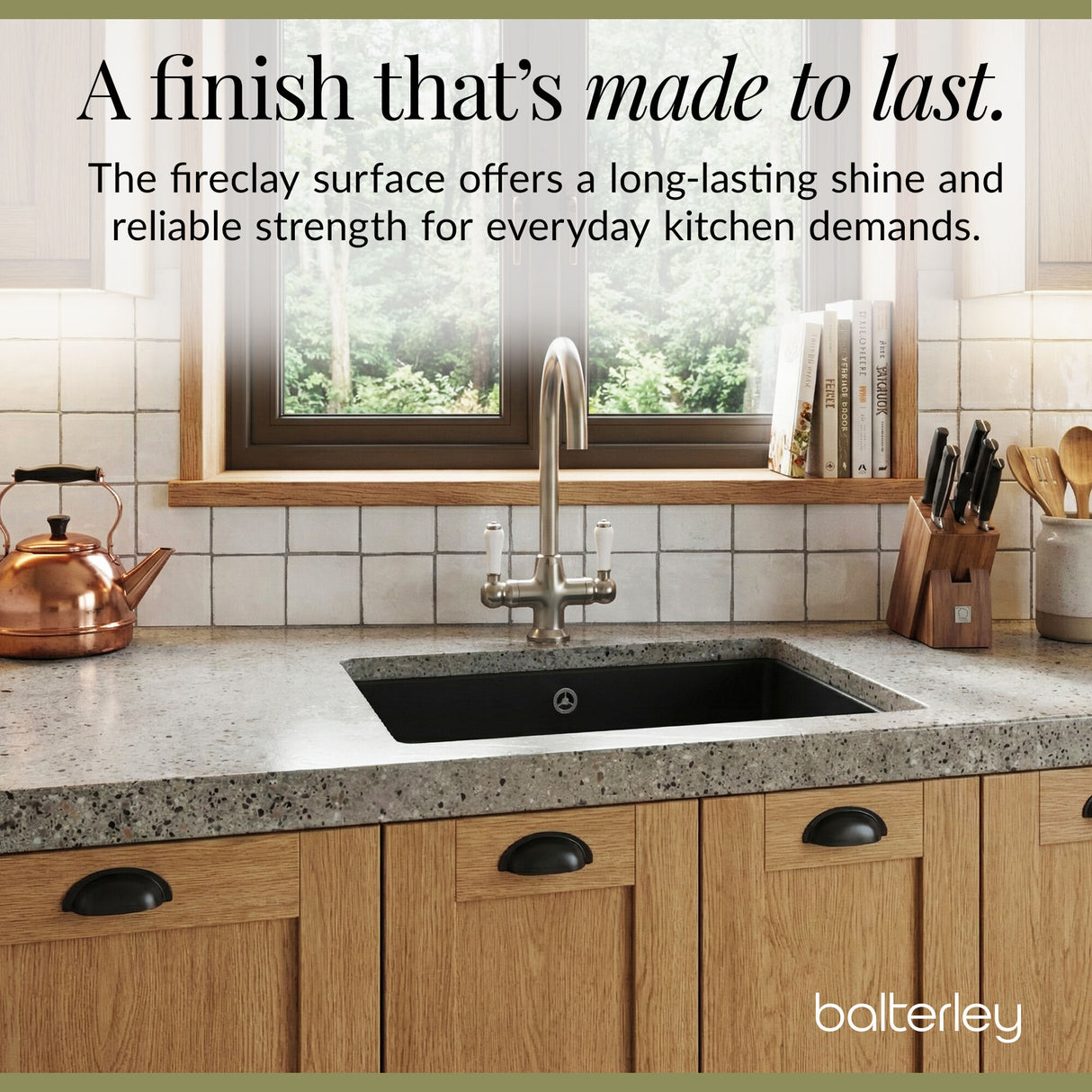 Single Bowl Fireclay Ceramic Square Undermount Kitchen Sink with Overflow - 548mm - Choice of Finish