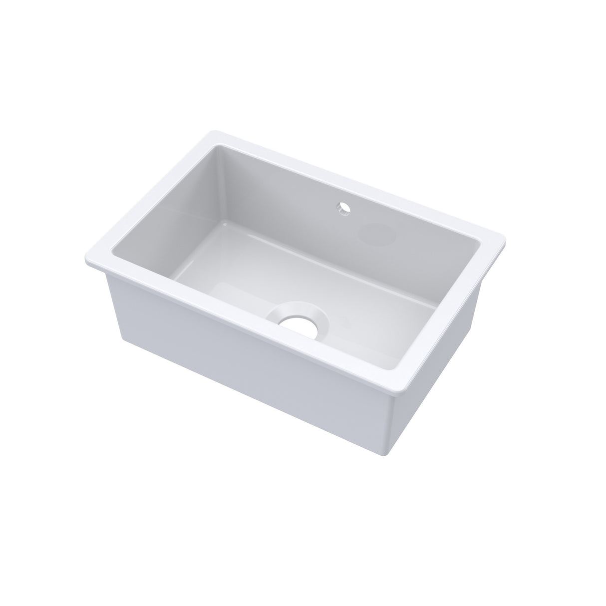 Single Bowl Fireclay Ceramic Square Undermount Kitchen Sink with Central Waste & Overflow