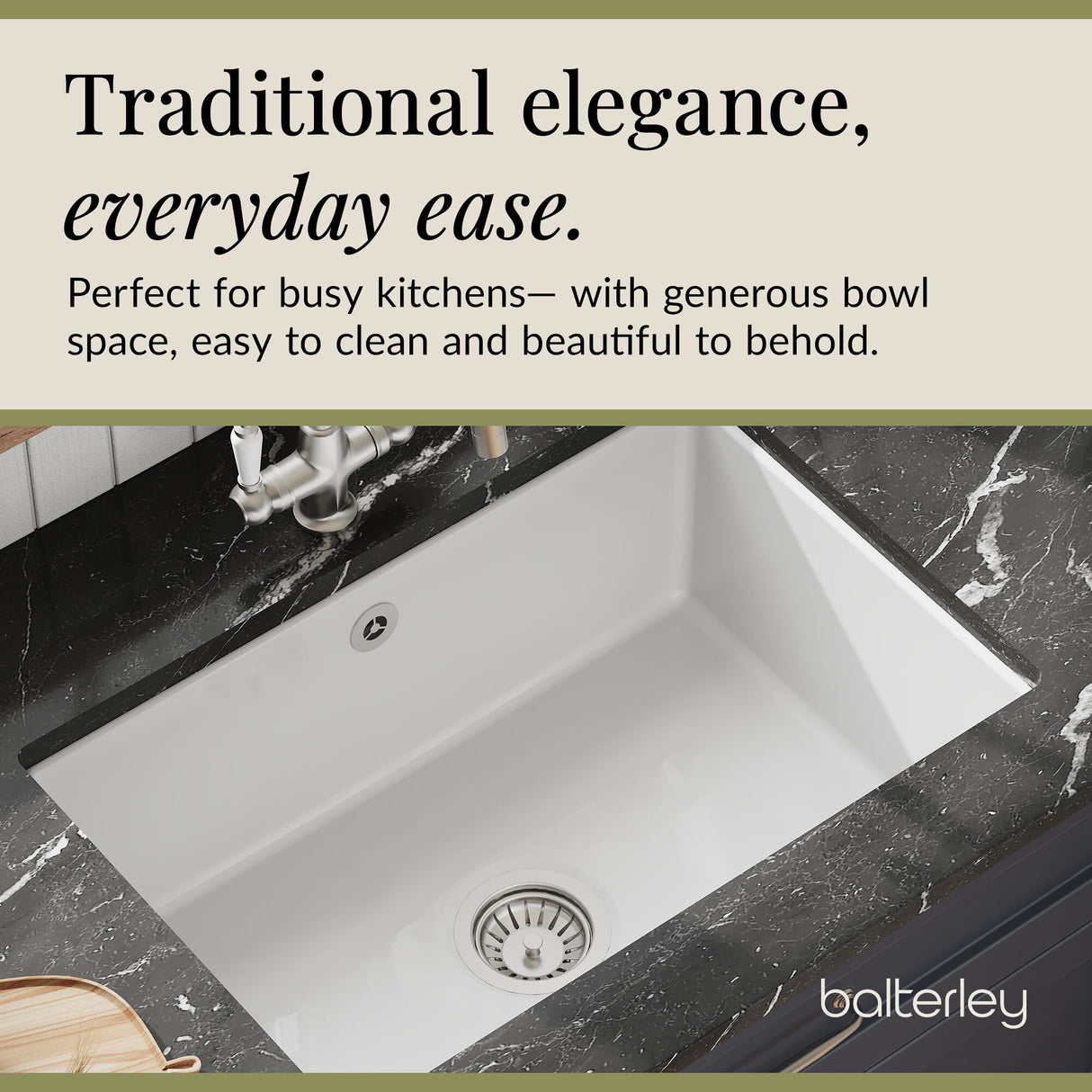 Single Bowl Fireclay Ceramic Undermount Kitchen Sink with Overflow and Central Waste Position - 711mm