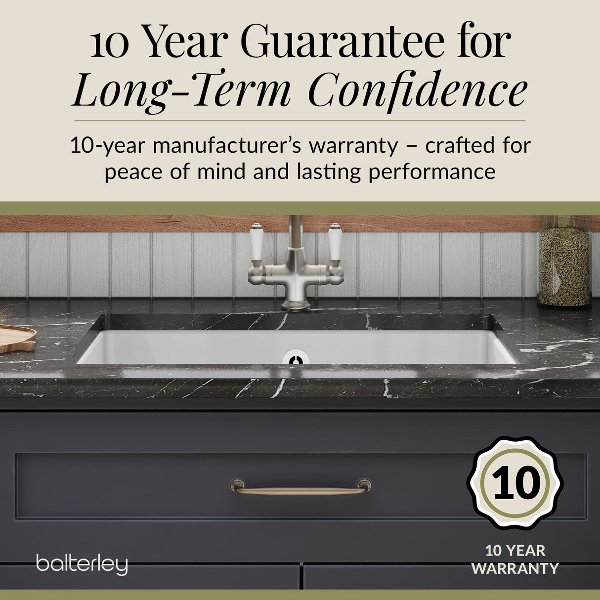 Single Bowl Fireclay Ceramic Undermount Kitchen Sink with Overflow and Central Waste Position - 711mm