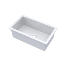 Single Bowl Fireclay Ceramic Rectangular Undermount Kitchen Sink with Overflow - 763mm