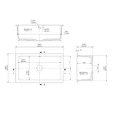 Single Bowl Fireclay Ceramic Rectangular Undermount Kitchen Sink with Overflow - 763mm