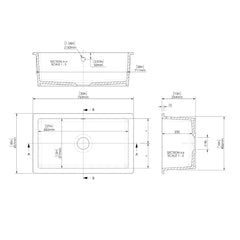 Single Bowl Fireclay Ceramic Rectangular Undermount Kitchen Sink with Overflow - 763mm