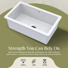 Single Bowl Fireclay Ceramic Rectangular Undermount Kitchen Sink with Overflow - 763mm