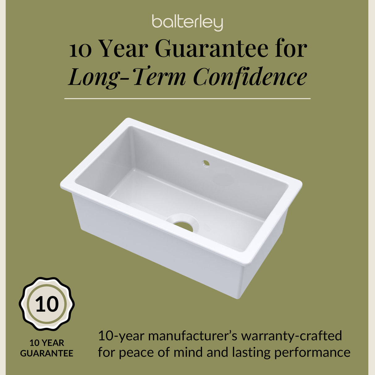 Single Bowl Fireclay Ceramic Rectangular Undermount Kitchen Sink with Overflow - 763mm