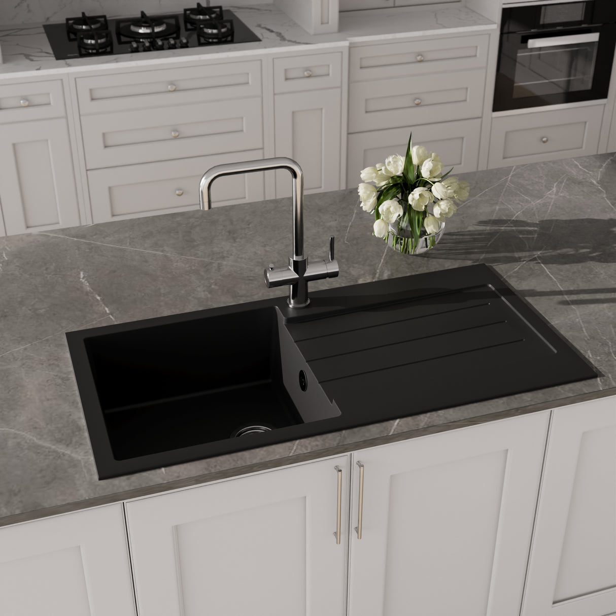 101cm Composite Inset Kitchen Sink with Overflow & Drainer - Available in Multiple Colours