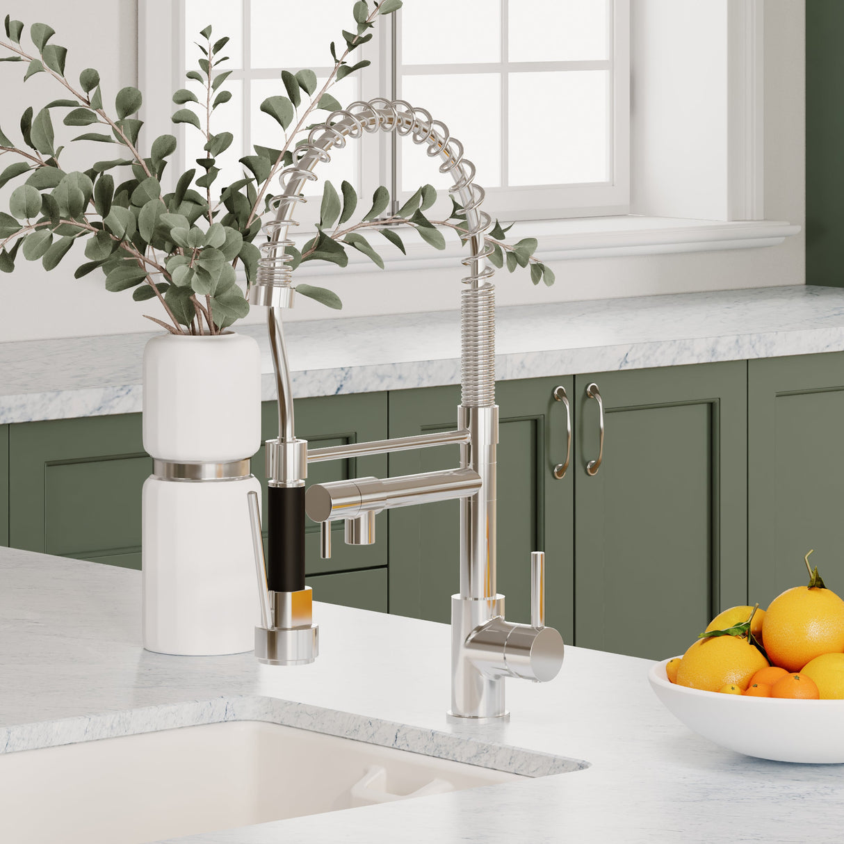 Tall Side Action Handle Kitchen Tap Rinser & Pan Filler - Chrome/Black