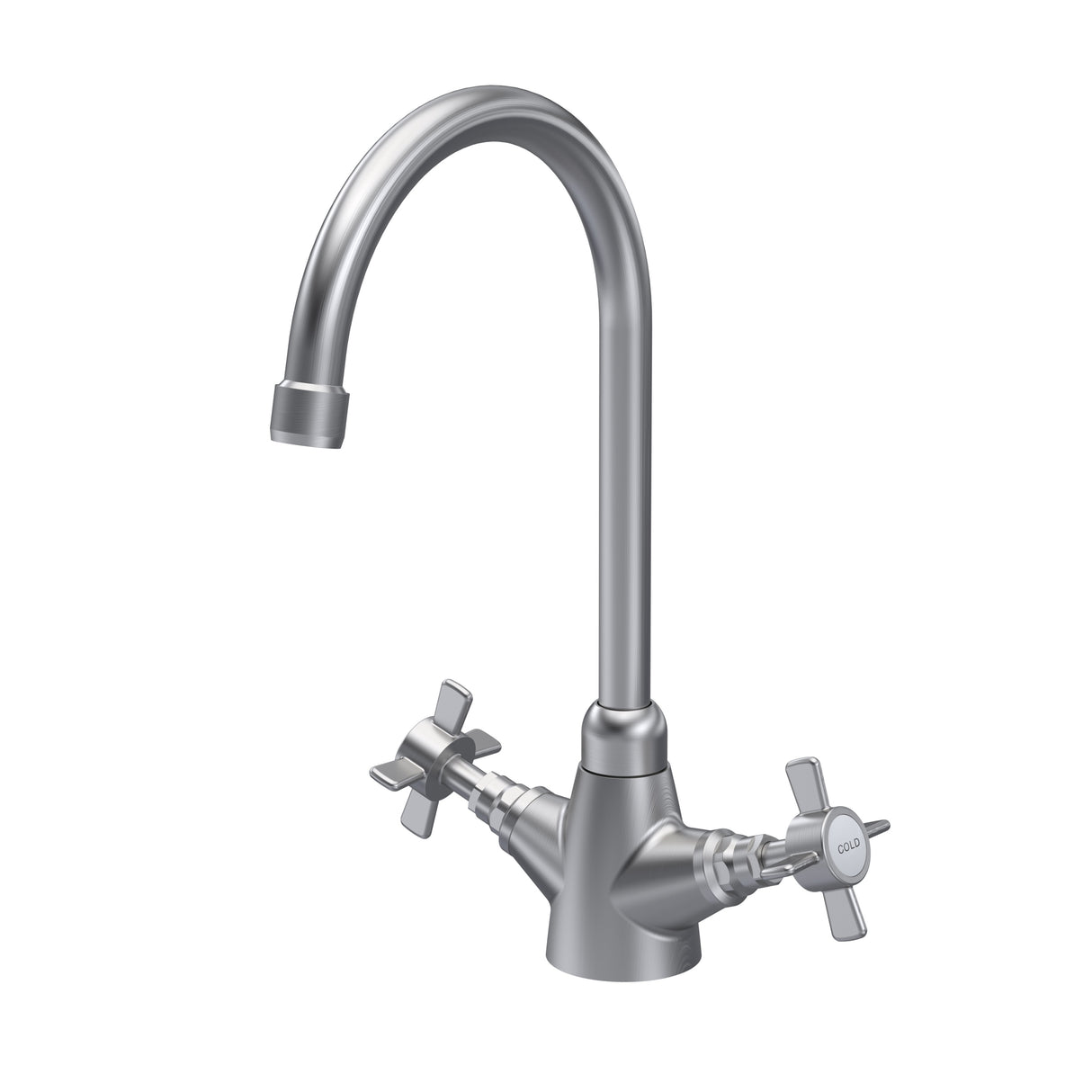 Traditional Mono Mixer Kitchen Tap with Crosshead Handles - Brushed Nickel