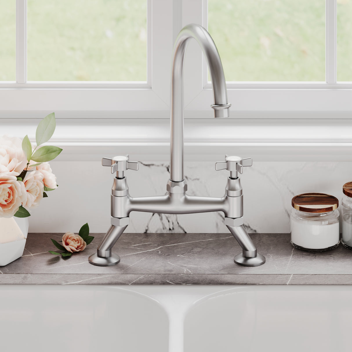 Traditional Bridge Mixer Kitchen Tap - With Multiple Finishes and Handle Options Available