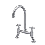 Traditional Bridge Mixer Kitchen Tap with Crosshead Handles - Brushed Nickel