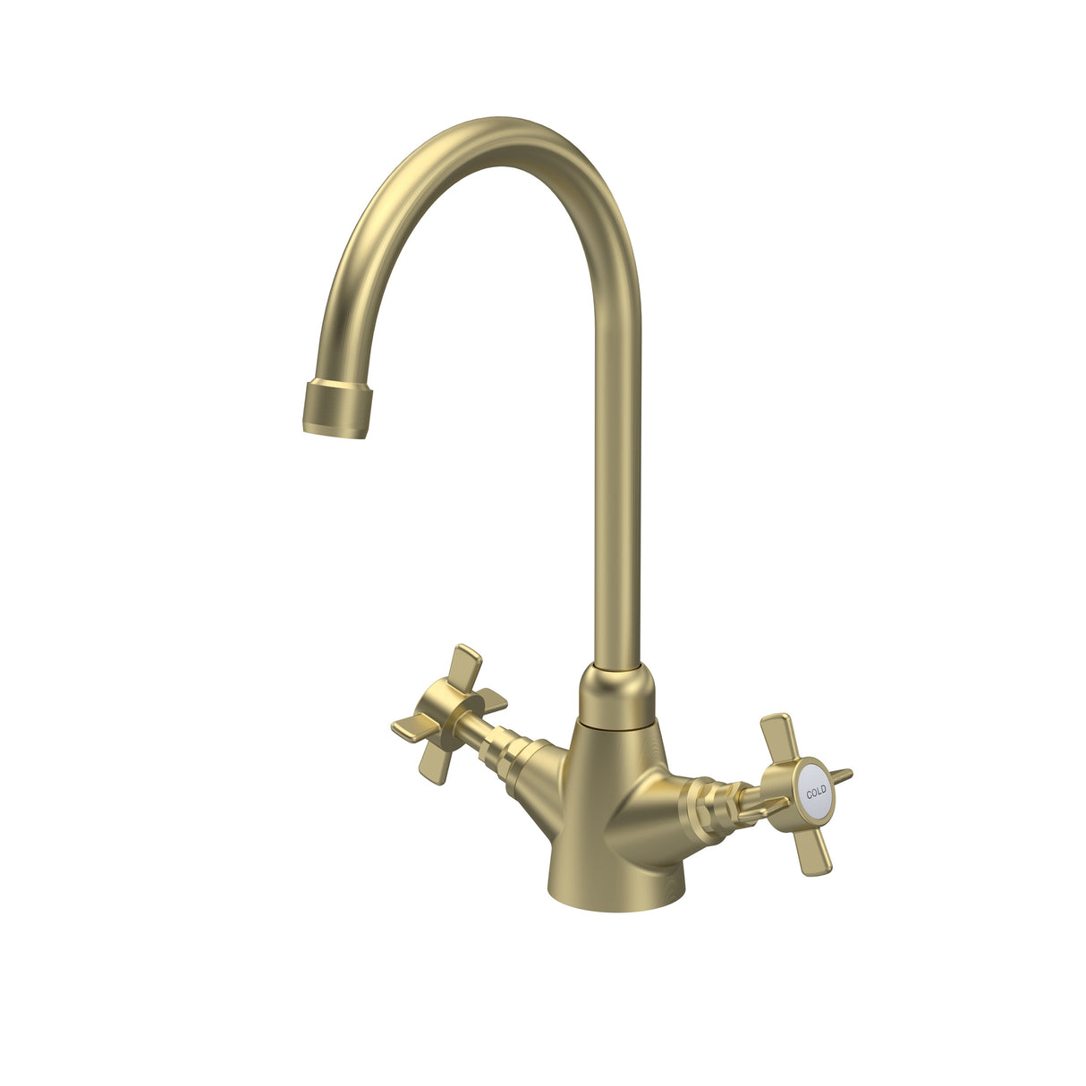 Traditional Mono Mixer Kitchen Tap with Crosshead Handles - Brushed Brass