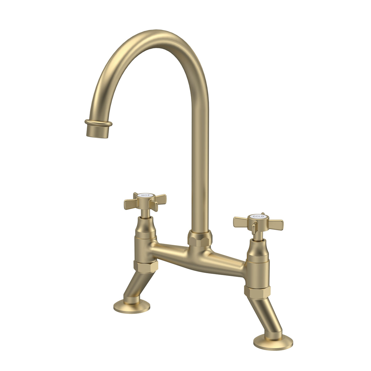 Traditional Bridge Mixer Kitchen Tap with Crosshead Handles - Brushed Brass