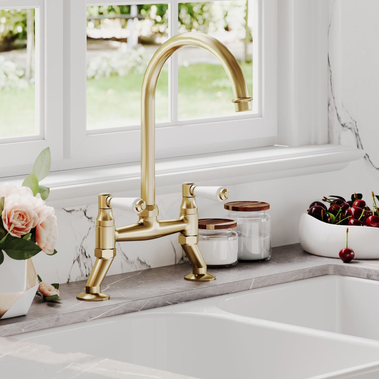 Traditional Bridge Mixer Kitchen Tap - With Multiple Finishes and Handle Options Available