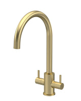 Minimalist Kitchen Mono Mixer Tap with 2 Lever Handles, 436mm - Brushed Brass