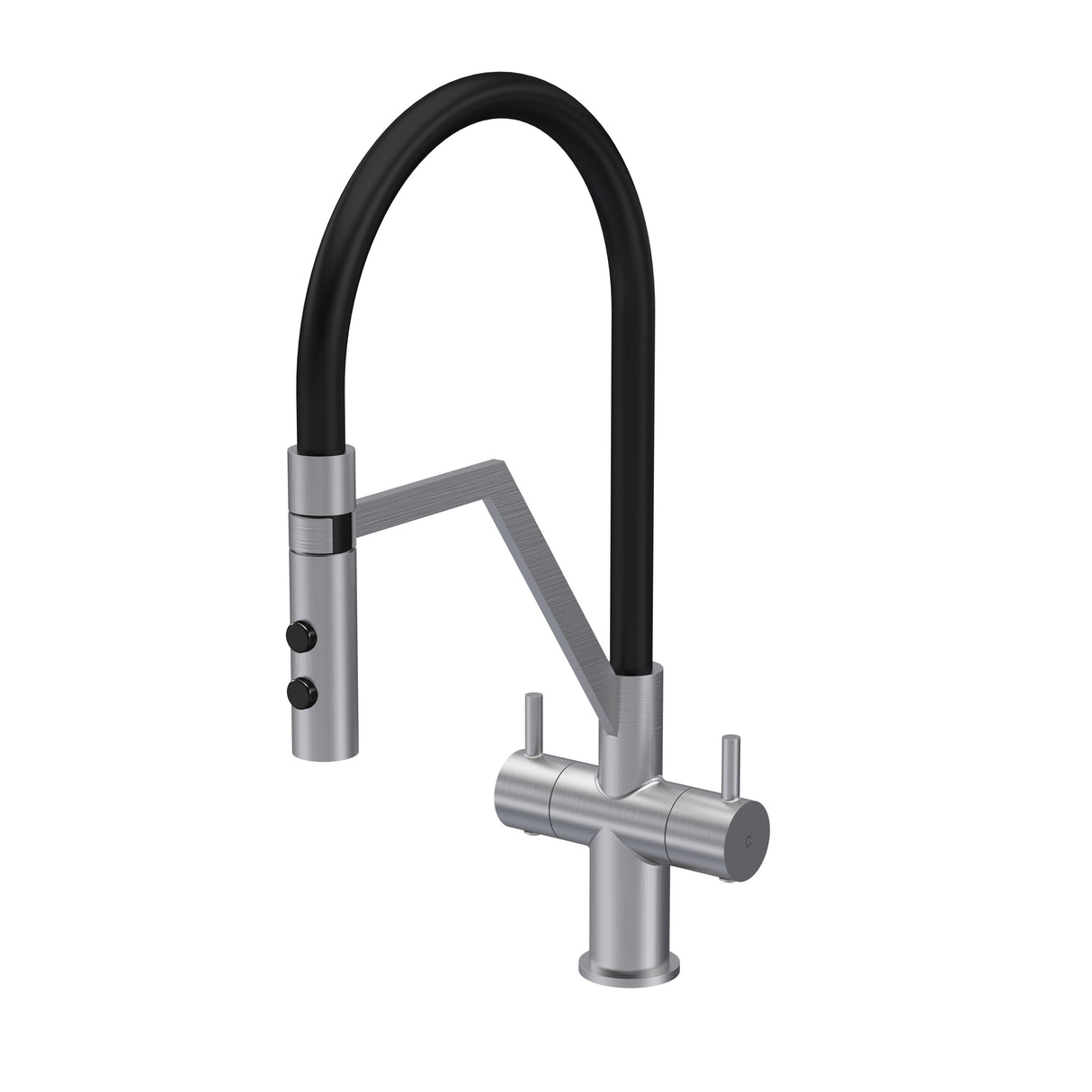 Modern Kitchen Mono Mixer Tap with 2 Lever Handles, 436mm - Brushed Nickel