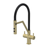 Modern Kitchen Mono Mixer Tap with 2 Lever Handles, 436mm - Brushed Brass