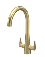 Kitchen Mono Mixer Tap with 2 Lever Handles, 398mm - Brushed Brass