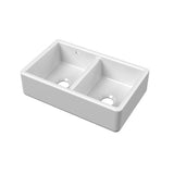 Double Bowl Fireclay Ceramic Kitchen Sink with Stepped Weir and Overflow