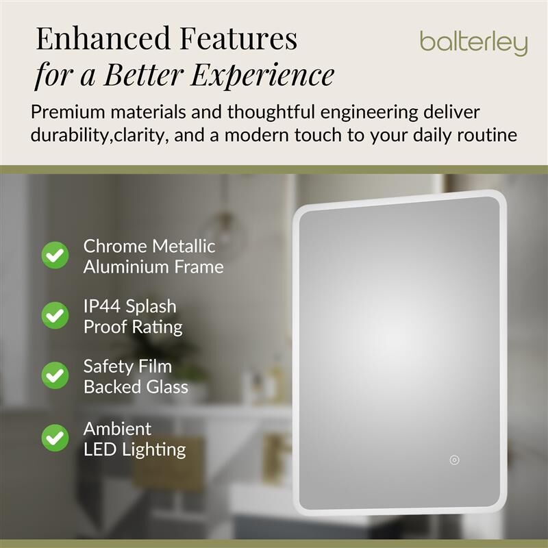 Soft Square LED Illuminated Touch Sensor Mirror with Demister, 700mm x 500mm