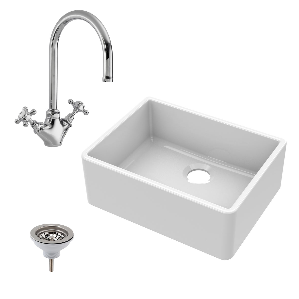 Single Bowl Fireclay Ceramic Butler Kitchen Bundle with Waste & Mixer Tap