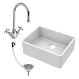 Single Bowl Fireclay Ceramic Butler Kitchen Sink Bundle with Overflow, Mixer Tap & Waste