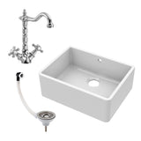 Single Bowl Fireclay Ceramic Butler Kitchen Sink Bundle with Classic Tap & Waste