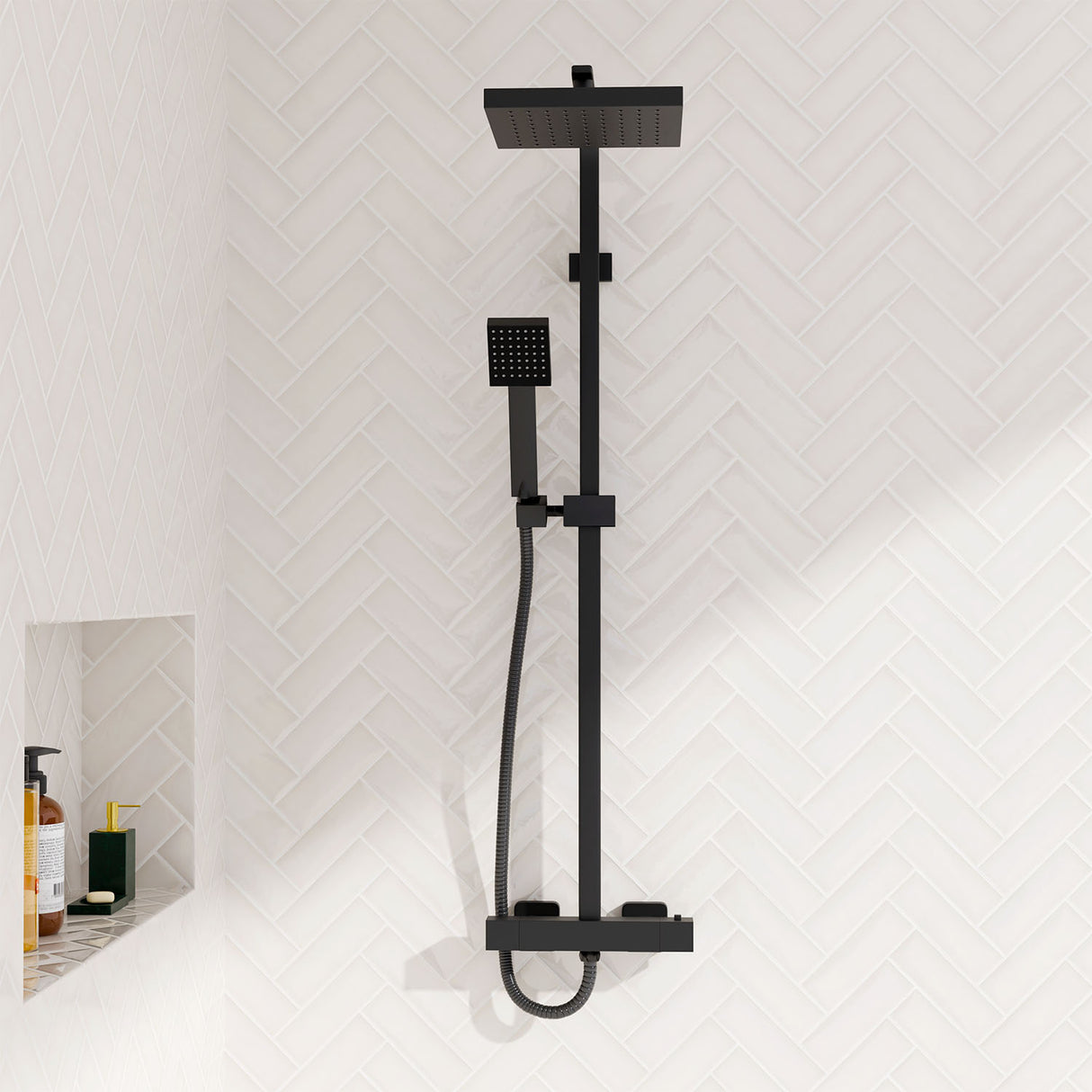 Square Thermostatic Shower Kit with Fixed Head & Adjustable Handset - Multiple Colours Available