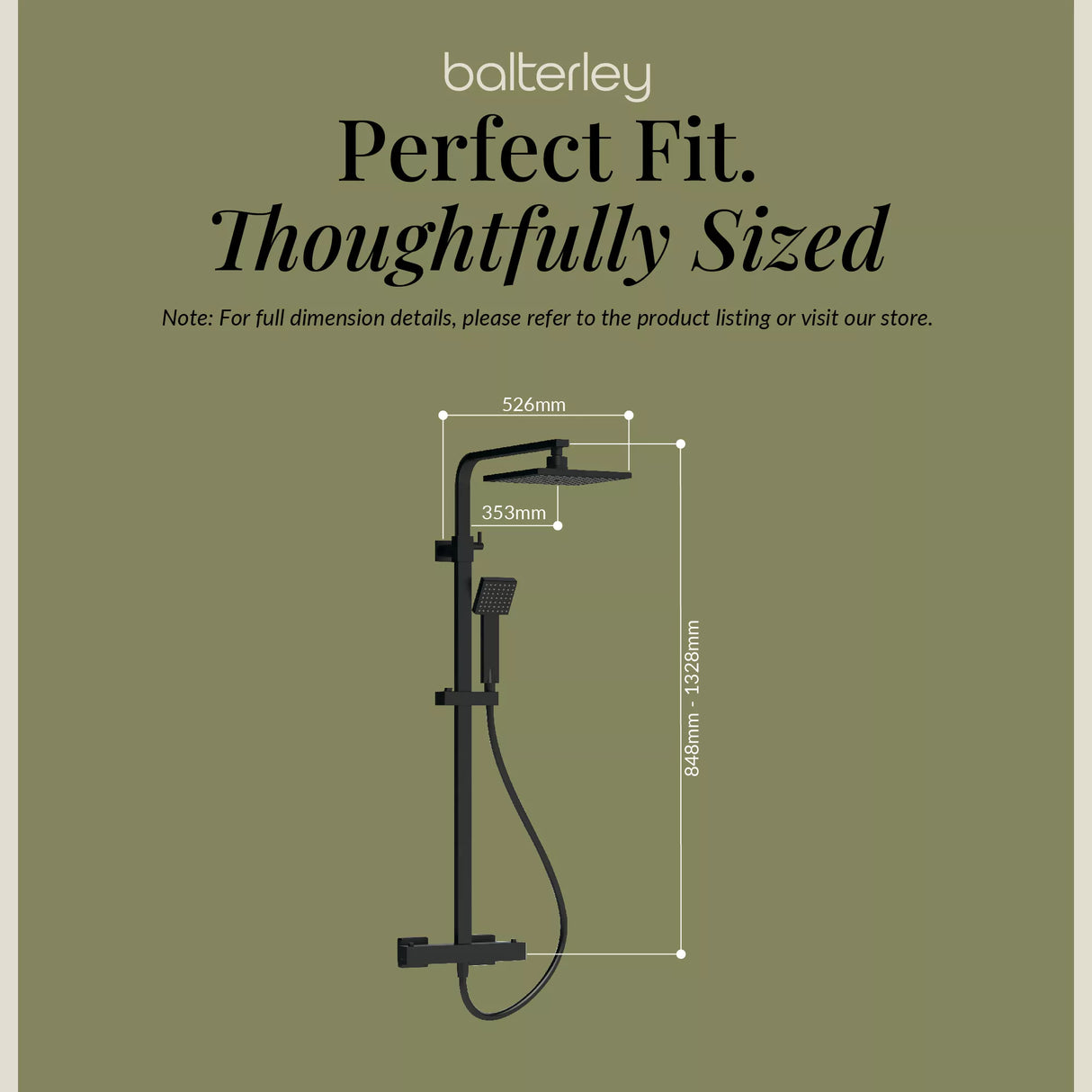 Square Thermostatic Shower Kit with Fixed Head & Adjustable Handset - Multiple Colours Available